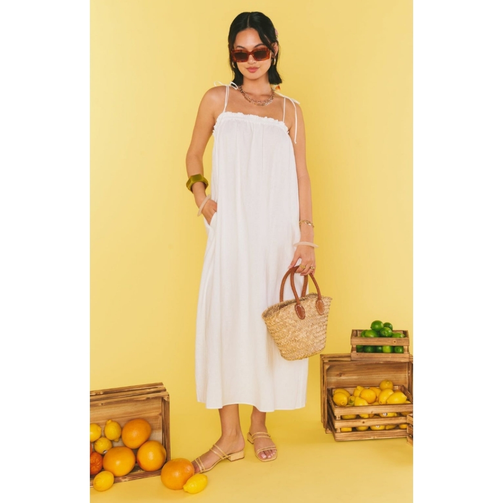 Show Me Your Mumu Linen Blend Oversized Maxi Angel Dress Women's Sz XS White NWT